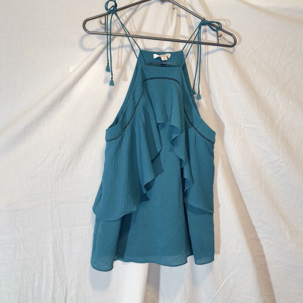 Ella Moss Women’s Blouse Top Spaghetti Strap Ruffled Casual Teal X-Small